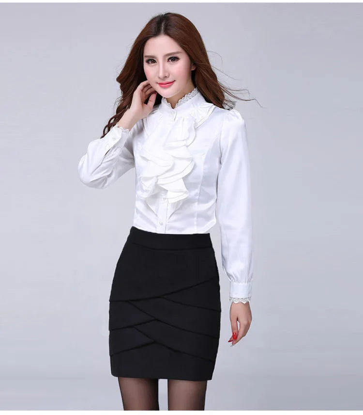 Women Shirts Long Sleeve   Spring Autumn Button Up Tops Fashion Lady Stand Collar Shirt Solid Color Female Elegant Blouses    Your Coastal Marketplace | Shoreshopper.com