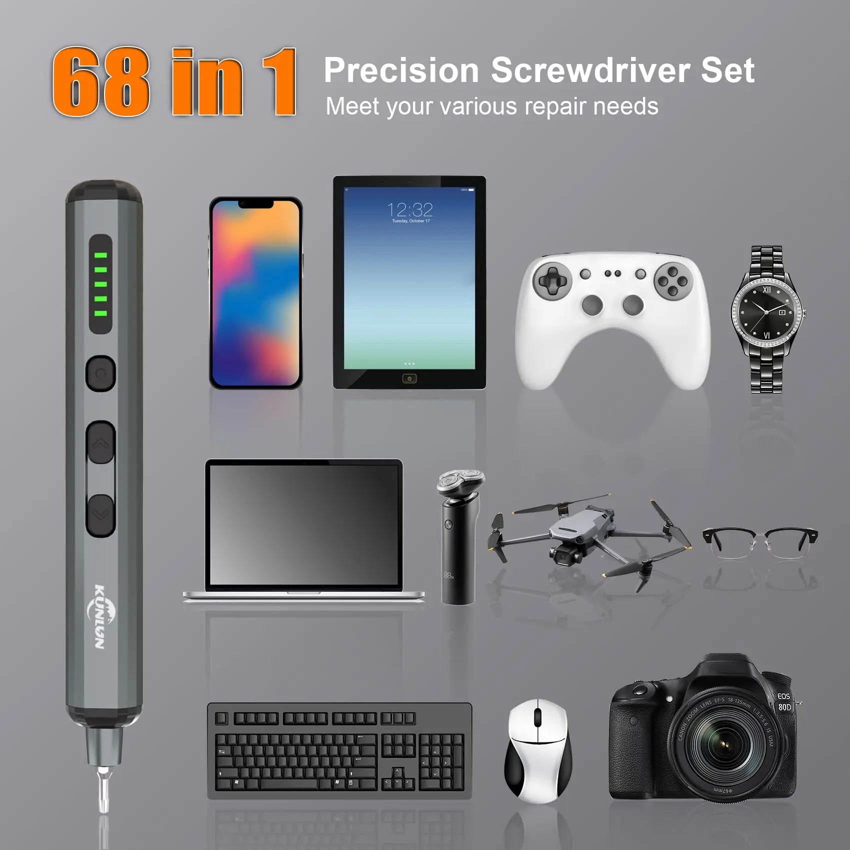 KUNLUN 68-in-1 Mini Electric Screwdriver Set, Small Electric Screwdriver Cordless with 64 Magnetic Bits, 5 Torque Settings,    Home Decor Supply | Online Retail | ShoreShopper.com