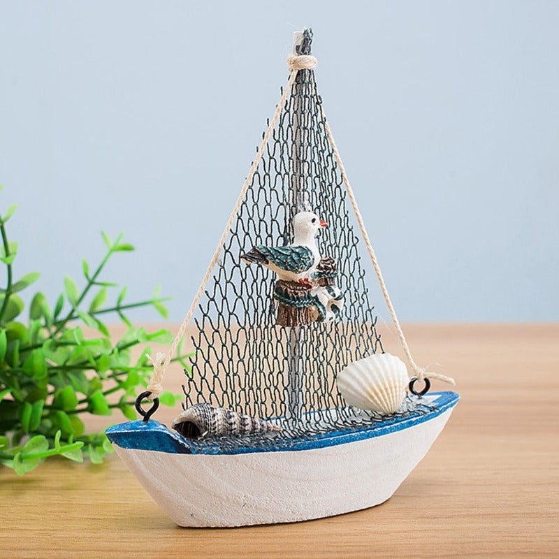1pc Mini Mediterranean Style Marine Nautical Wooden Blue Sailing Boat Ship Wood Crafts Ornaments Party Room Home Decoration    Your Coastal Marketplace | Shoreshopper.com