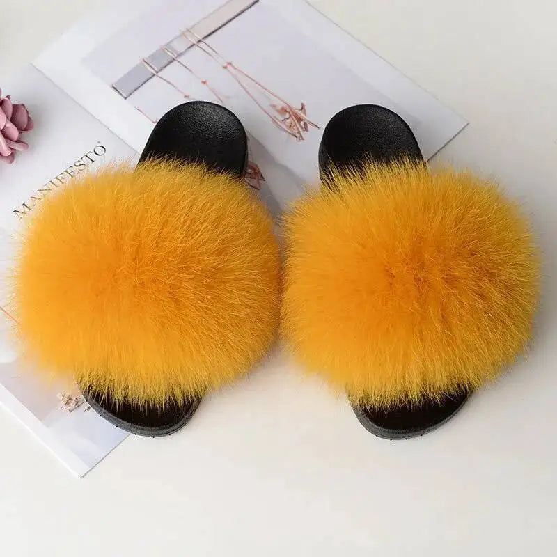 Summer Women Fur Slides Fluffy Furry Slippers Indoor Fuzzy Flip Flops Casual Outdoor Flat Ladies Fur Sandals Plush House Shoes - ShoreCo.Shop
