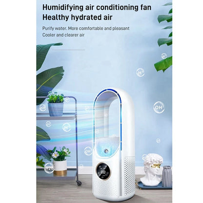 Portable USB Air Cooler Leafless Electric Fan 6 Speed Silent Timer Air Conditioner Cooling Fan Humidifier Conditioning Fan - ShoreCo.Shop