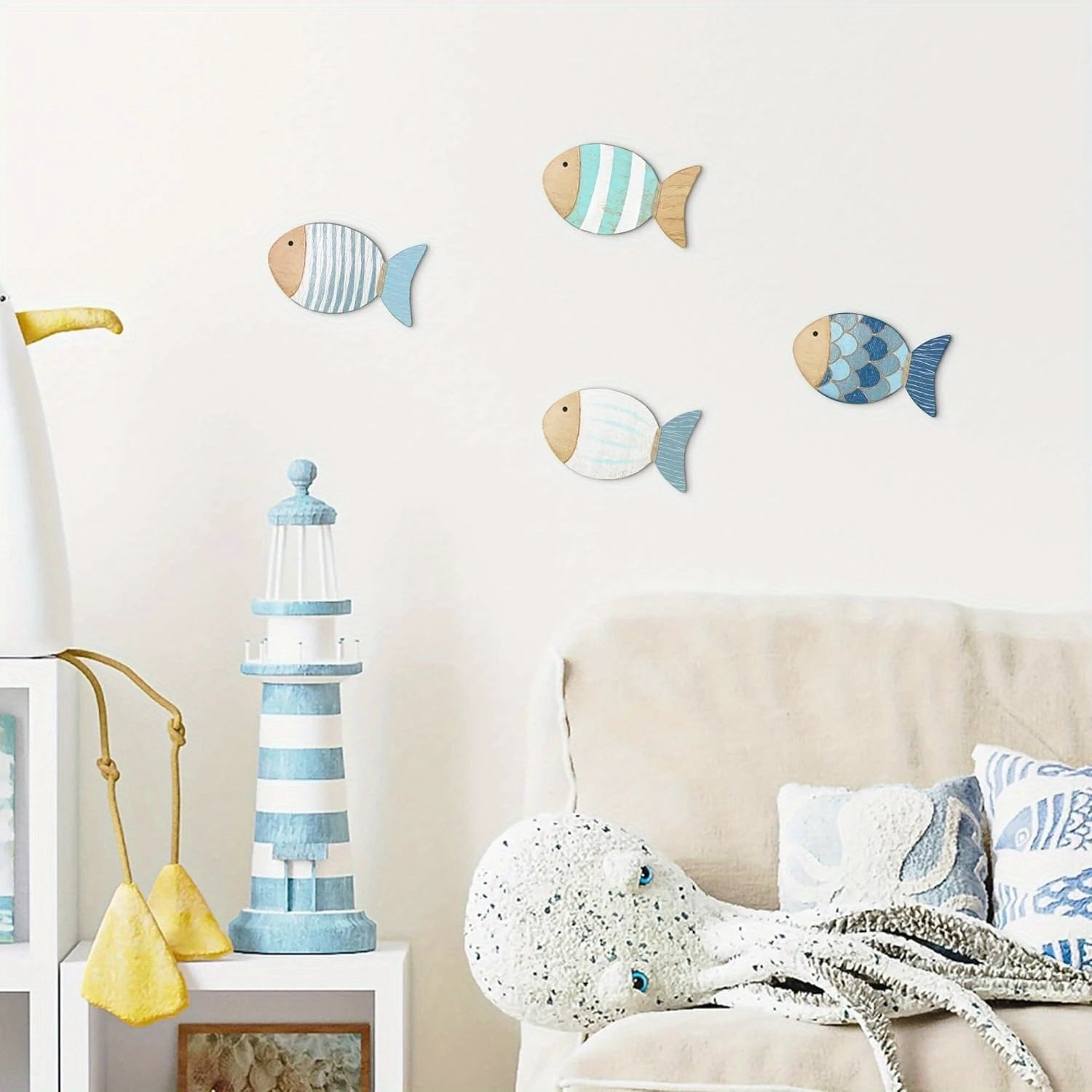 2D Wooden Fish Nautical Walls Beach Art Walls Hang Decorated Marine Themed Retro blue Fish Family Bathroom Pendants Gifts    Your Coastal Marketplace | Shoreshopper.com
