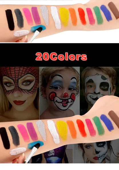 20 Colors Face Body Oil Painting Paint Pigment Non Toxic Safe Kids Flash Tattoo Painting with Brush Art Halloween Cosplay Party    Home Decor Supply | Online Retail | ShoreShopper.com