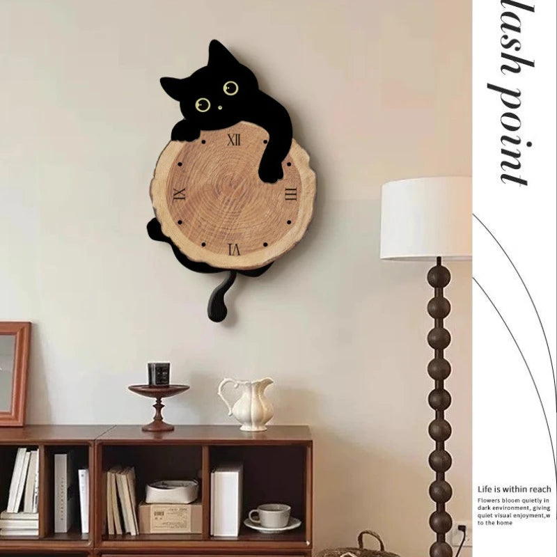 Cartoon Cat Wall Clock Creative Cat Tail Swing Wall Clock Quartz Mute Wall Clock Home Decoration Living Room Bedroom Decoration    Home Decor Supply | Online Retail | ShoreShopper.com