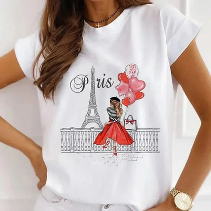Paris Tower Print Short Sleeve Casual Women's Round Collar T-shirt Graphic T Shirts  Shirts for Women Clothes Oversized T Shirt    Home Decor Supply | Online Retail | ShoreShopper.com