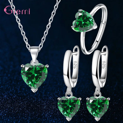 Top Fashion 925 Silver Jewelry Sets Shiny Crystal Gifts Suit For Women Girls Pendant Necklace Earrings Rings Hot Sale    Home Decor Supply | Online Retail | ShoreShopper.com