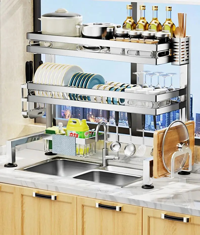 Stainless Steel Sink Shelf Bowl Drain Rack Kitchen Storage Rack Multifunctional Dish Cutlery Knife Spoon Sink Rack Set Organizer    Home Decor Supply | Online Retail | ShoreShopper.com