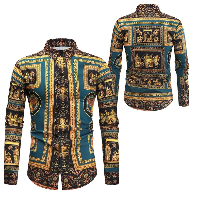 Baroque Floral Royal Shirts Men Luxury Print Designer Tops Paisley Pattern Flowers Fashion Western Long Sleeve Shirt Camisas    Home Decor Supply | Online Retail | ShoreShopper.com