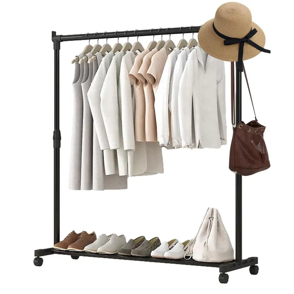 Clothes Rack With Wheels Metal Telescopic Adjustable Laundry Shop Living Room Bedroom Garment Rack Heavy-duty Standing Hanger    Home Decor Supply | Online Retail | ShoreShopper.com