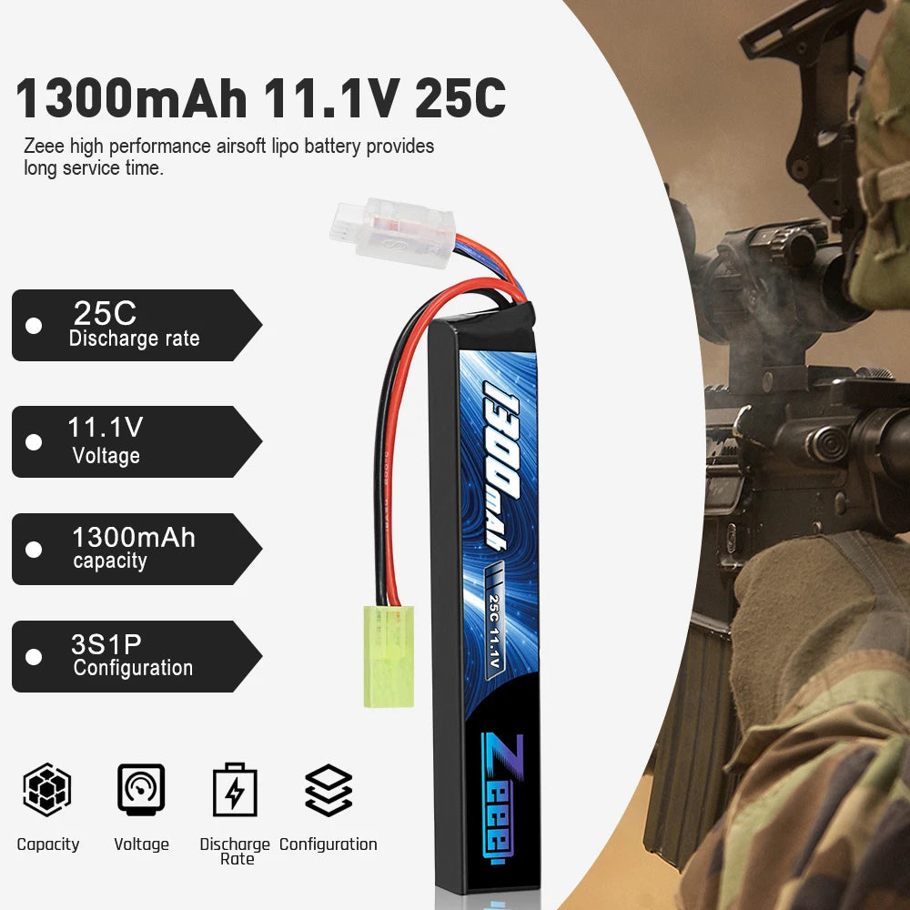 Zeee Airsoft Battery 3S 11.1V 25C 1300mAh Stick Battery with Mini Tamiya Plug for Airsoft Guns Rifle AK47 Lipo Battery Parts    Home Decor Supply | Online Retail | ShoreShopper.com