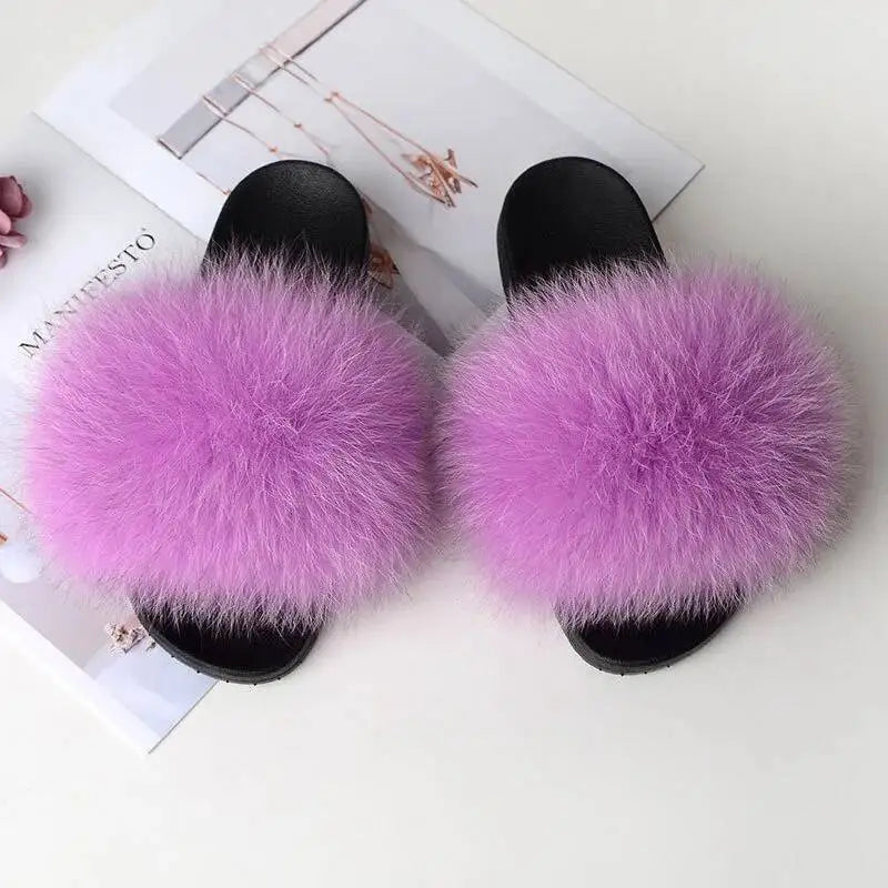Summer Women Fur Slides Fluffy Furry Slippers Indoor Fuzzy Flip Flops Casual Outdoor Flat Ladies Fur Sandals Plush House Shoes - ShoreCo.Shop