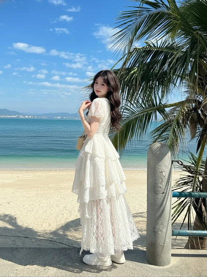 Beach Vacation Bohemian Style Waist-Cinched Dress Summer New Arrival Elegant Skirt Polyester Fiber Short Sleeve V-Neck Loose Fit    Your Coastal Marketplace | Shoreshopper.com