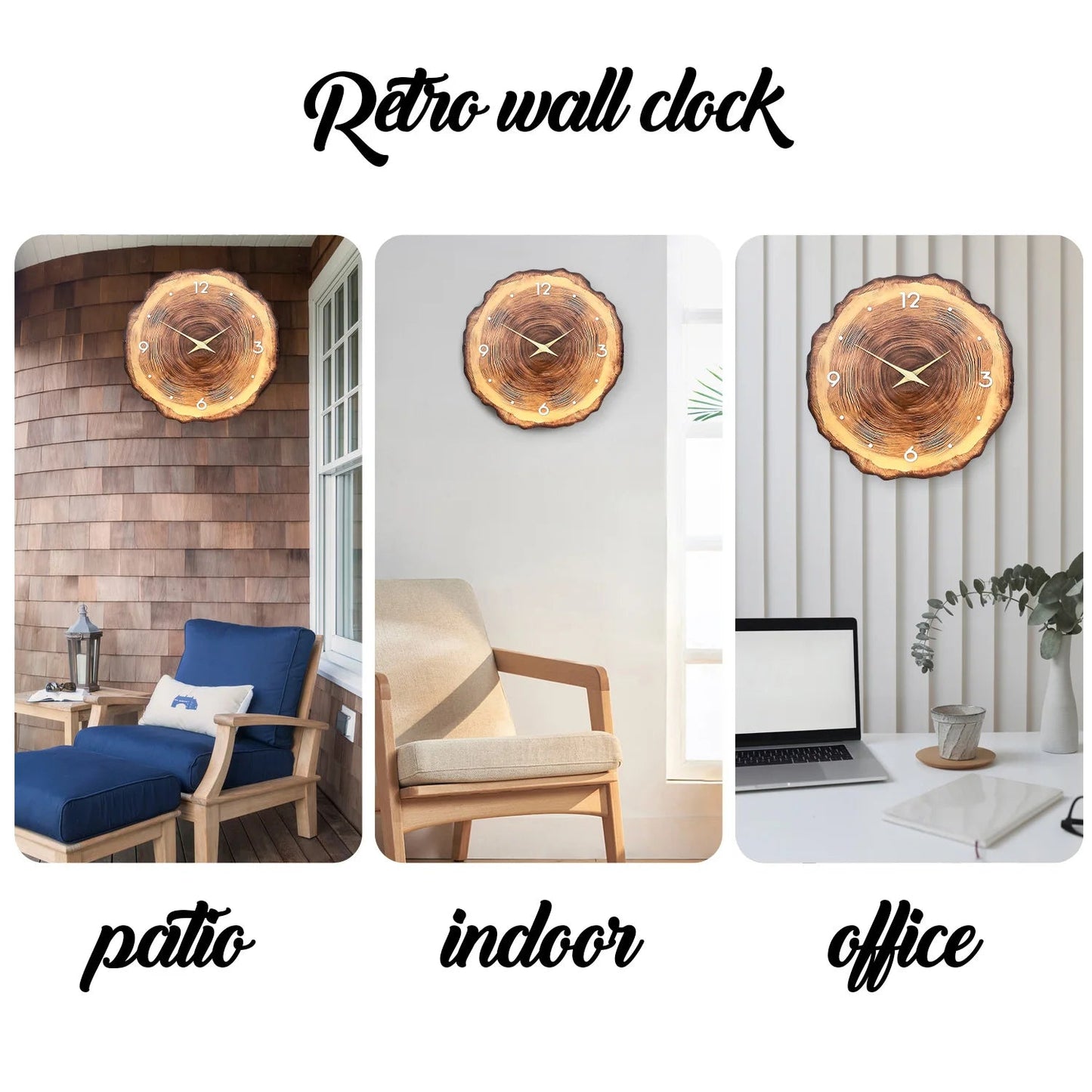 1pc wooden ring veneer wall clock, flat wood cross section texture pattern solid wood pointer design wall clock, silent clock    Home Decor Supply | Online Retail | ShoreShopper.com