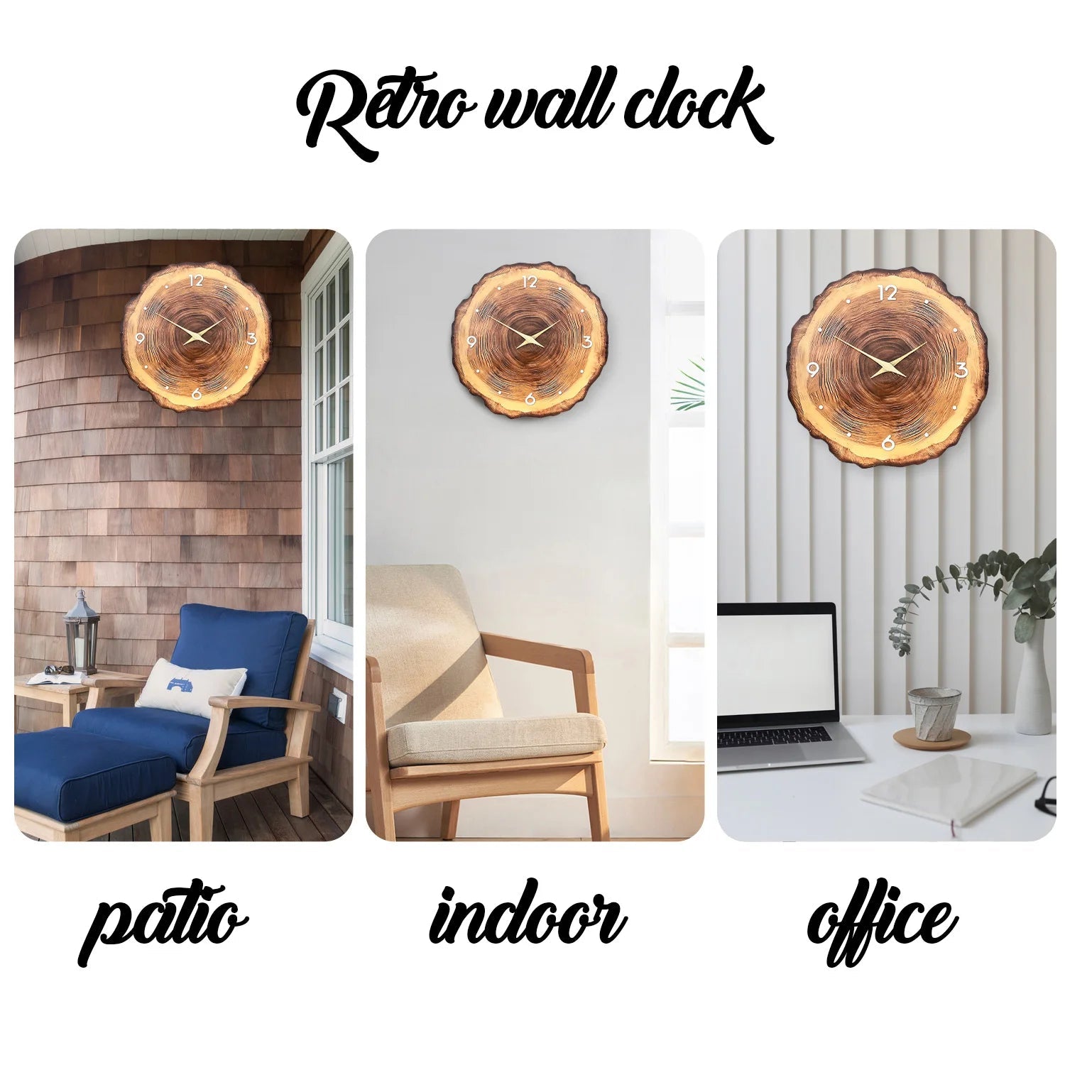 1pc wooden ring veneer wall clock, flat wood cross section texture pattern solid wood pointer design wall clock, silent clock    Home Decor Supply | Online Retail | ShoreShopper.com