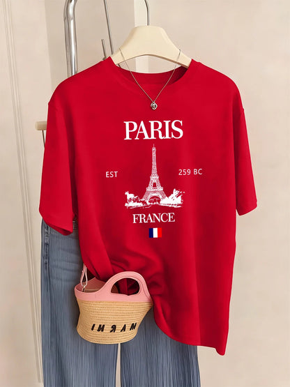 Paris France Eiffel Tower Prints T-Shirts Women Summer Basic Short Sleeve Tops O-Neck Loose T Shirts Basics Soft Womans Clothes    Home Decor Supply | Online Retail | ShoreShopper.com