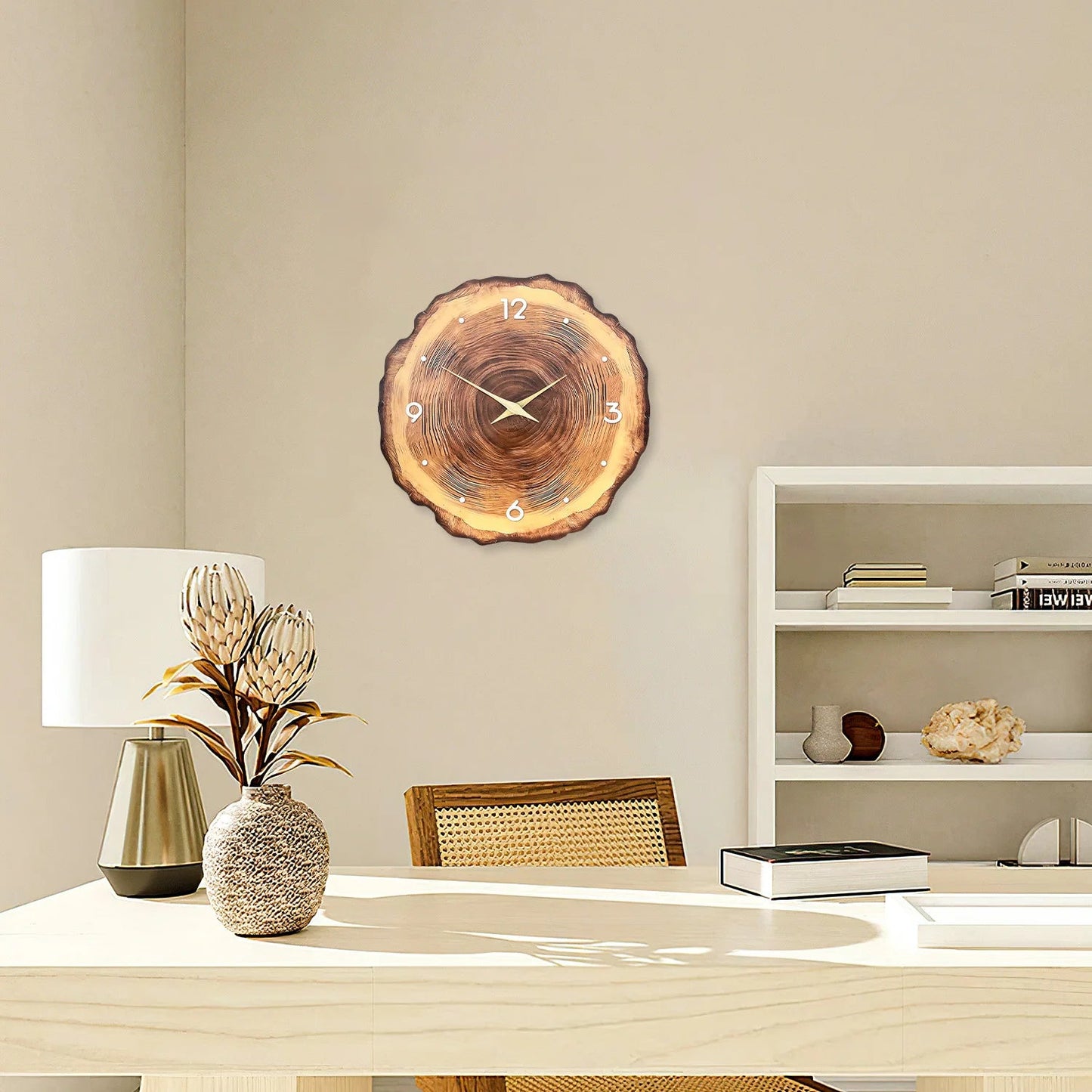 1pc wooden ring veneer wall clock, flat wood cross section texture pattern solid wood pointer design wall clock, silent clock    Home Decor Supply | Online Retail | ShoreShopper.com