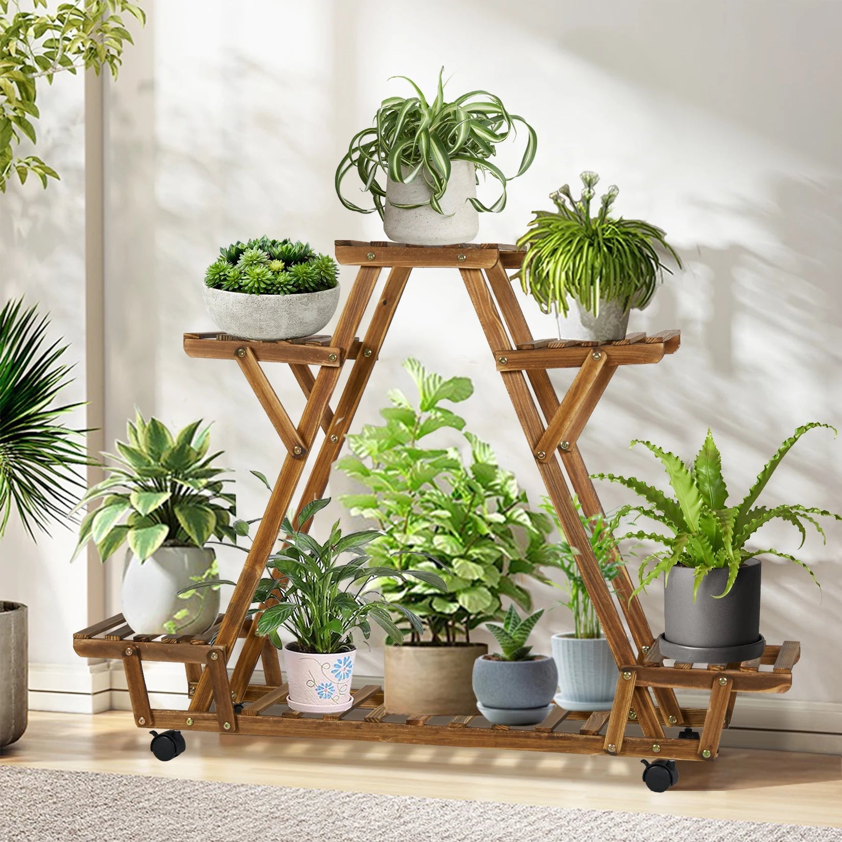 Movable Wood Plant Stand, Triangular Shelf, Flower Pot, Storage Holder, Garden Display, Shelving Rack, Outdoor, Indoor, 6 Tier    Home Decor Supply | Online Retail | ShoreShopper.com