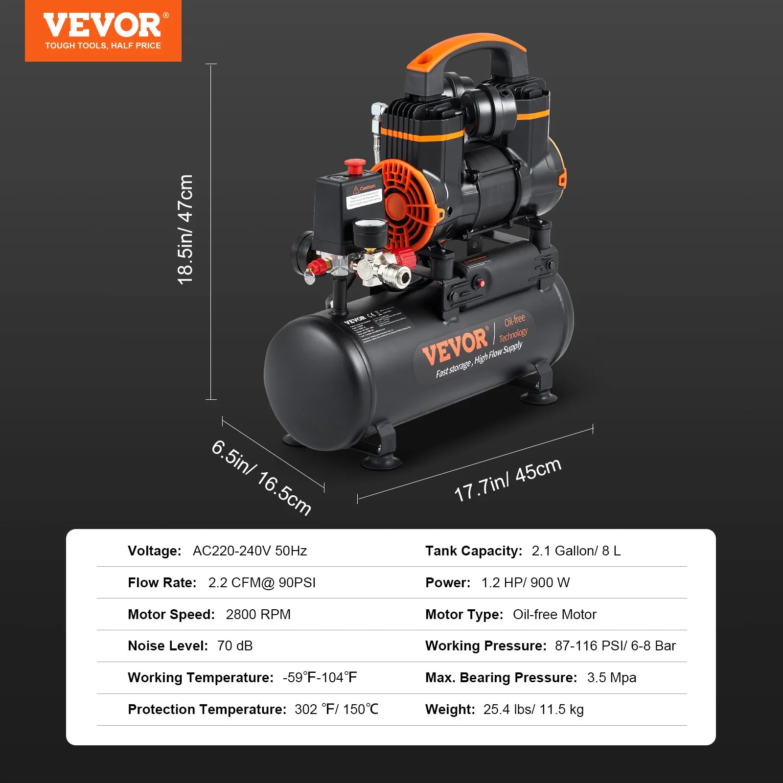 VEVOR Silent Air Compressor 900W 1450W 1800W Quiet Oil-free Portable Air Pump for Home Repair Tire Inflation Whisper Compressor    Home Decor Supply | Online Retail | ShoreShopper.com