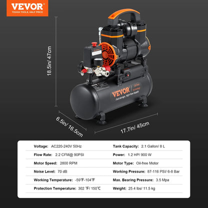 VEVOR Silent Air Compressor 900W 1450W 1800W Quiet Oil-free Portable Air Pump for Home Repair Tire Inflation Whisper Compressor    Home Decor Supply | Online Retail | ShoreShopper.com