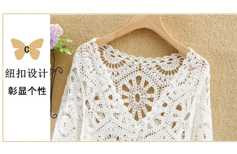 Women's Shirt 2025 Hollow out New Female Coat Knitted Shirt Lace Thin Hook Flower Loose Solid Color Fashion Top Hoodie Versatile    Your Coastal Marketplace | Shoreshopper.com