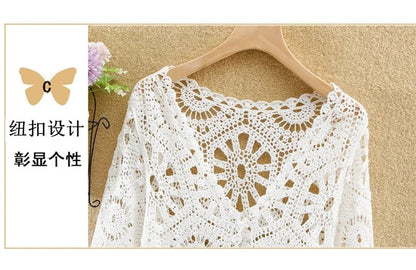 Women's Shirt 2025 Hollow out New Female Coat Knitted Shirt Lace Thin Hook Flower Loose Solid Color Fashion Top Hoodie Versatile    Your Coastal Marketplace | Shoreshopper.com