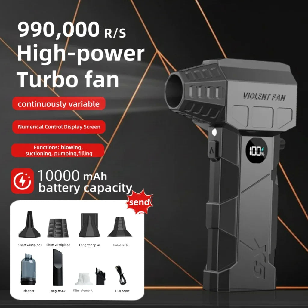 990000RPM Powerful Air Blower Turbo Blower Brushless Motor Violent Fan Wind Speed 198km/H with display Air duster,Vacuum kit - ShoreCo.Shop