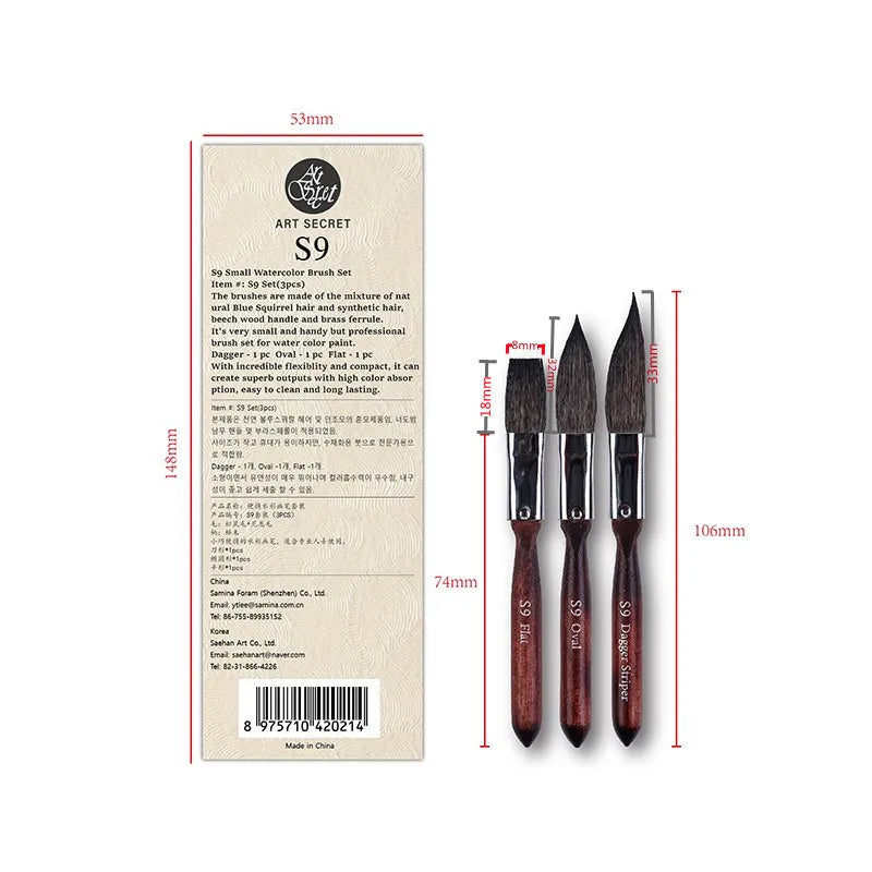 Artsecret Mini Dagger Oval  Flat Squirrel Hair Watercolor Brushes Set Professional Painting Brush For Painting Art Supplies    Home Decor Supply | Online Retail | ShoreShopper.com