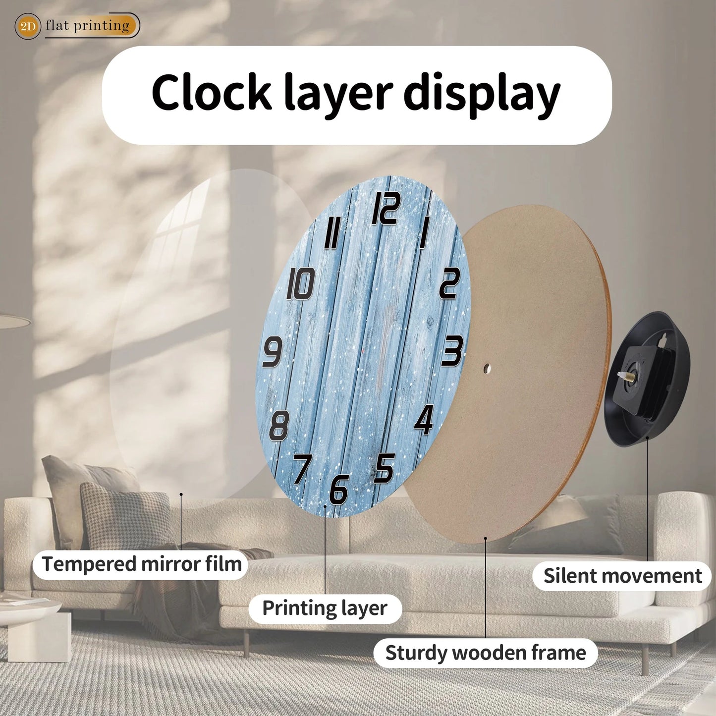 Rustic Blue Wooden Plank Wall Clock with Snowflakes, Winter Theme Home Office Decor, Silent Quartz Movement Decorative Design    Home Decor Supply | Online Retail | ShoreShopper.com