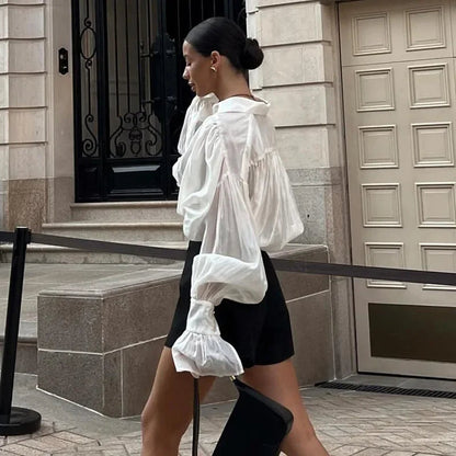 Women's Shirt Long Sleeve Turn-down Collar Sexy See-through Loose Button Women Shirts Beach Style Simple Solid Color Casual Tops    Your Coastal Marketplace | Shoreshopper.com