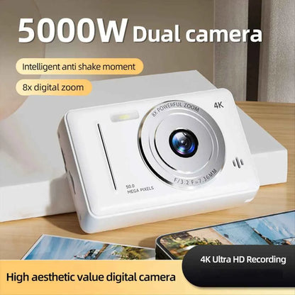 ABUQ NEW 4K Digital Camera Portable Retro CCD Camera Entry-Level Camera Dual Camera Flash 50 Million Pixels Auto Focus Camera,C