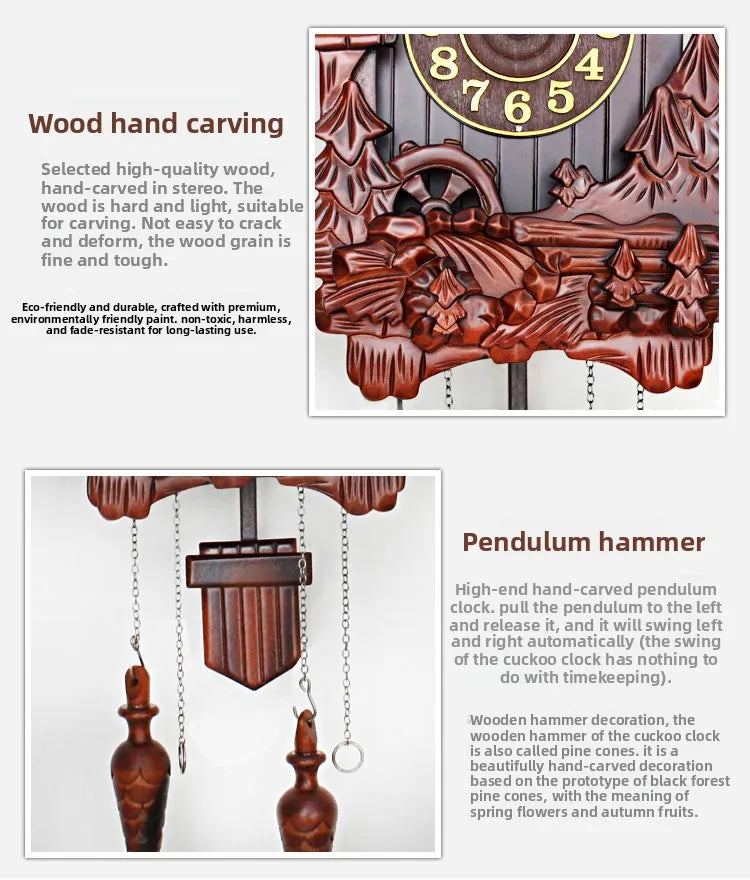 Wooden Handcrafted Cuckoo Clock for Wall with Cuccu Chimes and Swing Pendulum for Home Nordic  Decor Solid Wood Cuccu Watch    Home Decor Supply | Online Retail | ShoreShopper.com