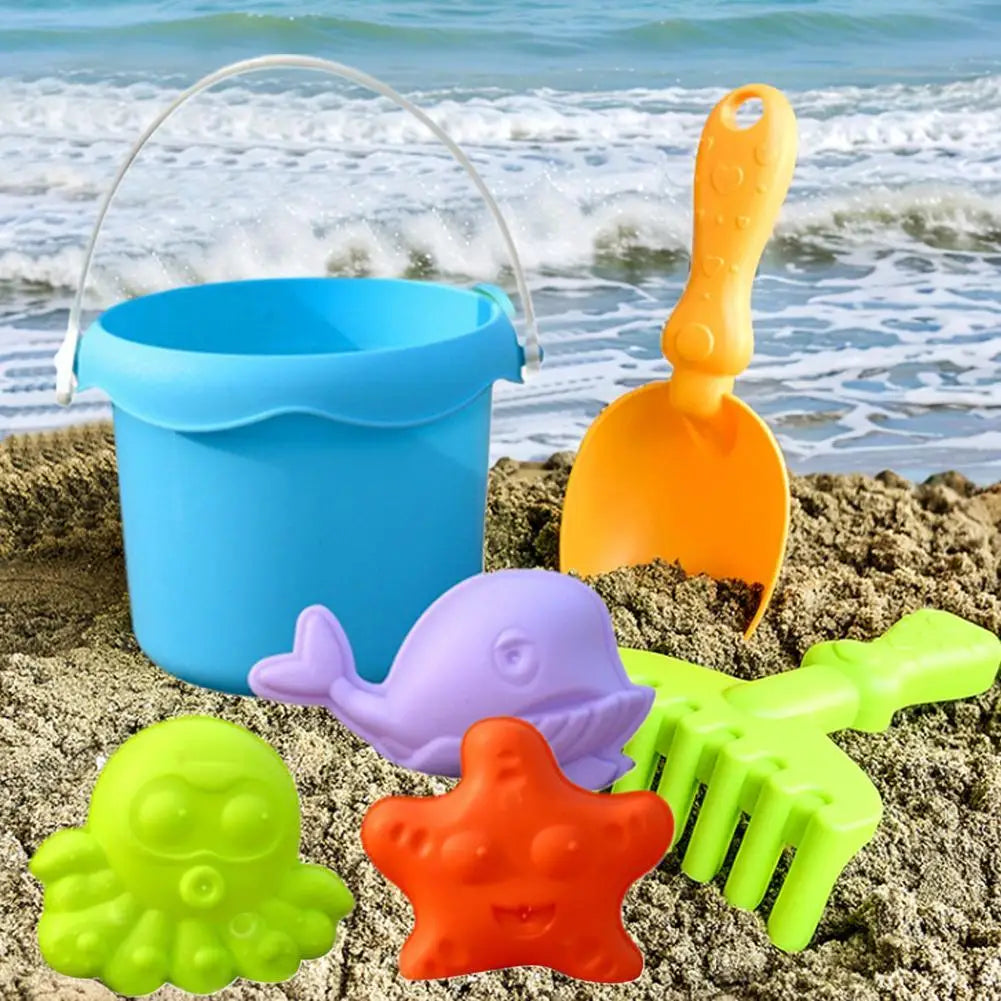 Beach Toy Set for Kids Plastic Sand Play Set with Bucket, Shovels, Molds Sea Creature Molds, Smooth Edges, Bright Colors    Your Coastal Marketplace | Shoreshopper.com