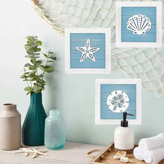 Ocean Theme Beach Wall Decor 3D Wall Art With Starfish Seashell Sand Dollar Vintage Beach Home Bathroom Decor