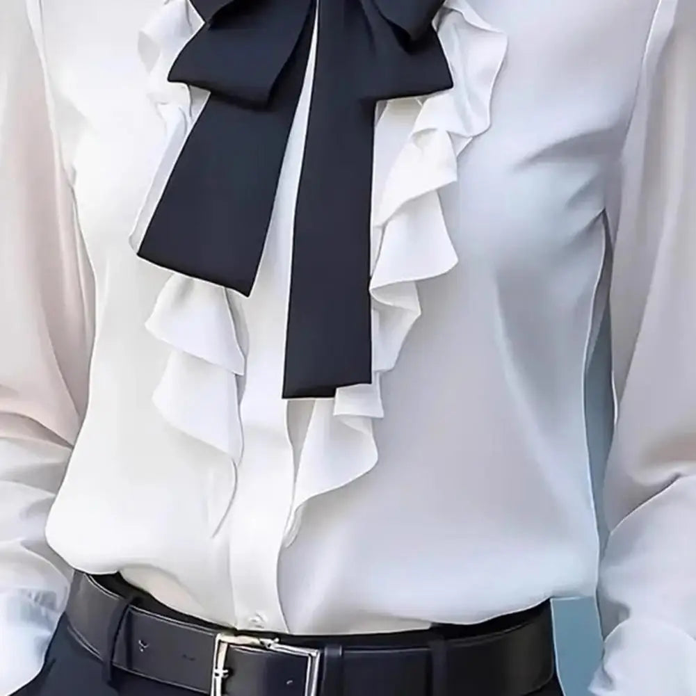 Women Shirts 2026 Spring Autumn Women Shirt Lapel Bow Ruffle Design Long Sleeve Shirt Tops Buttons Closure Shirt Blouses Tops    Your Coastal Marketplace | Shoreshopper.com