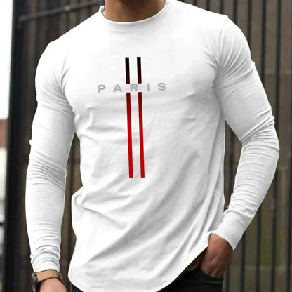 Men's Spring and Autumn 100% Cotton Loose and Comfortable Casual Paris Pattern Printed Round Neck Long Sleeve T-shirt    Home Decor Supply | Online Retail | ShoreShopper.com