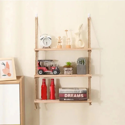 1PC 1/2/3-tier Wooden Floating Shelves for Wall Plant Flower  Hanging Rope Storager Wall Shelf Kitchen Storage    Home Decor Supply | Online Retail | ShoreShopper.com