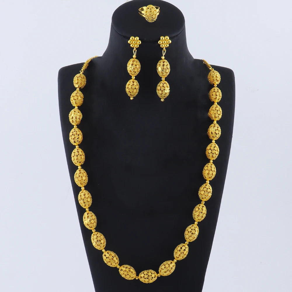 women  jewelry set indian arabic african ethiopian golden color jewelry set Hollow Out Oval Necklace Earrings Ring free shipping    Home Decor Supply | Online Retail | ShoreShopper.com