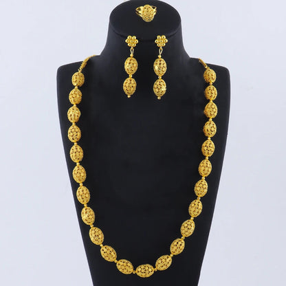 women  jewelry set indian arabic african ethiopian golden color jewelry set Hollow Out Oval Necklace Earrings Ring free shipping    Home Decor Supply | Online Retail | ShoreShopper.com