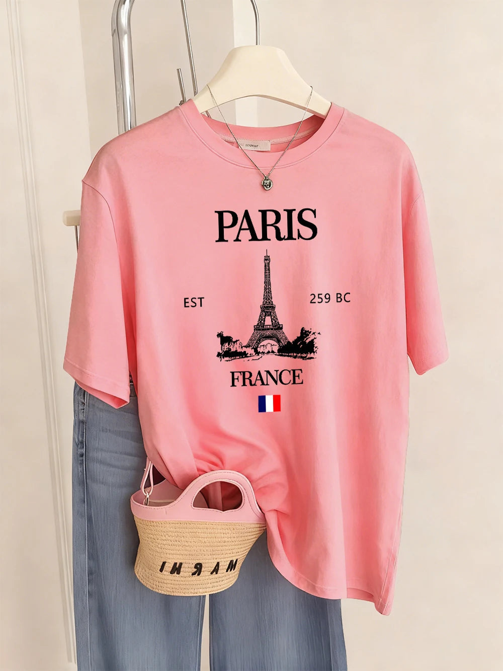 Paris France Eiffel Tower Prints T-Shirts Women Summer Basic Short Sleeve Tops O-Neck Loose T Shirts Basics Soft Womans Clothes    Home Decor Supply | Online Retail | ShoreShopper.com