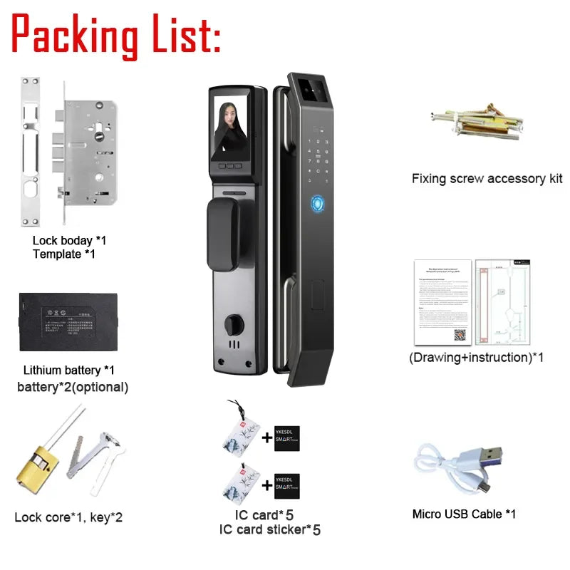 3D Face Recognition Unlock Digital Door Lock With Camera FIngerprint Password Unlock Keyless Electronic Door Lock - ShoreCo.Shop
