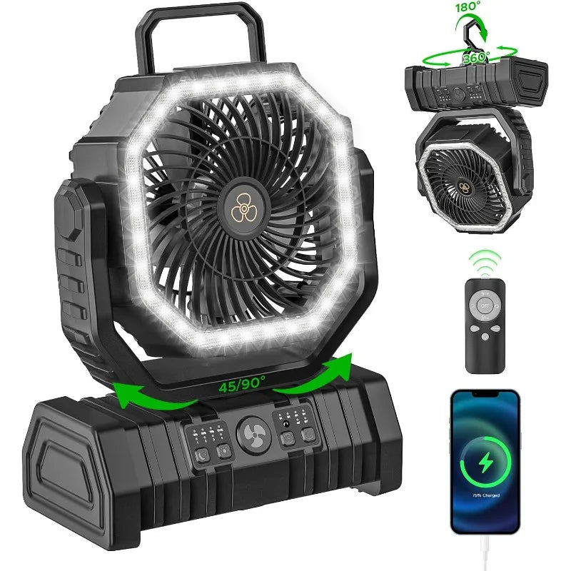 Camping Fan with LED Lantern, 20000mAh Auto-Oscillating Battery Operated Desk Fan with Remote&Hook, 8” Portable Fan    Home Decor Supply | Online Retail | ShoreShopper.com
