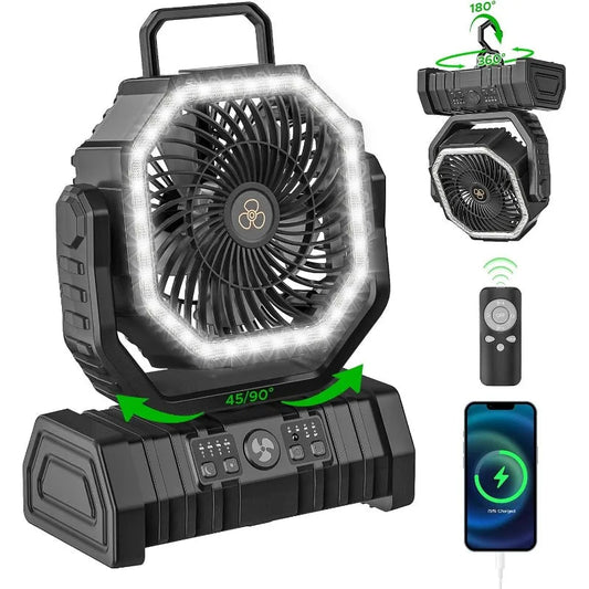 Camping Fan with LED Lantern, 20000mAh Auto-Oscillating Battery Operated Desk Fan with Remote&Hook, 8” Portable Fan    Home Decor Supply | Online Retail | ShoreShopper.com