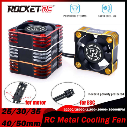 ROCKET-RC 25/30/35/40/50mm V2 Metal Cooling Fan 32000/28000/21000/16000/10000RPM for 1/8 1/10 1/12 RC Car 540/550/3650 Motor ESC