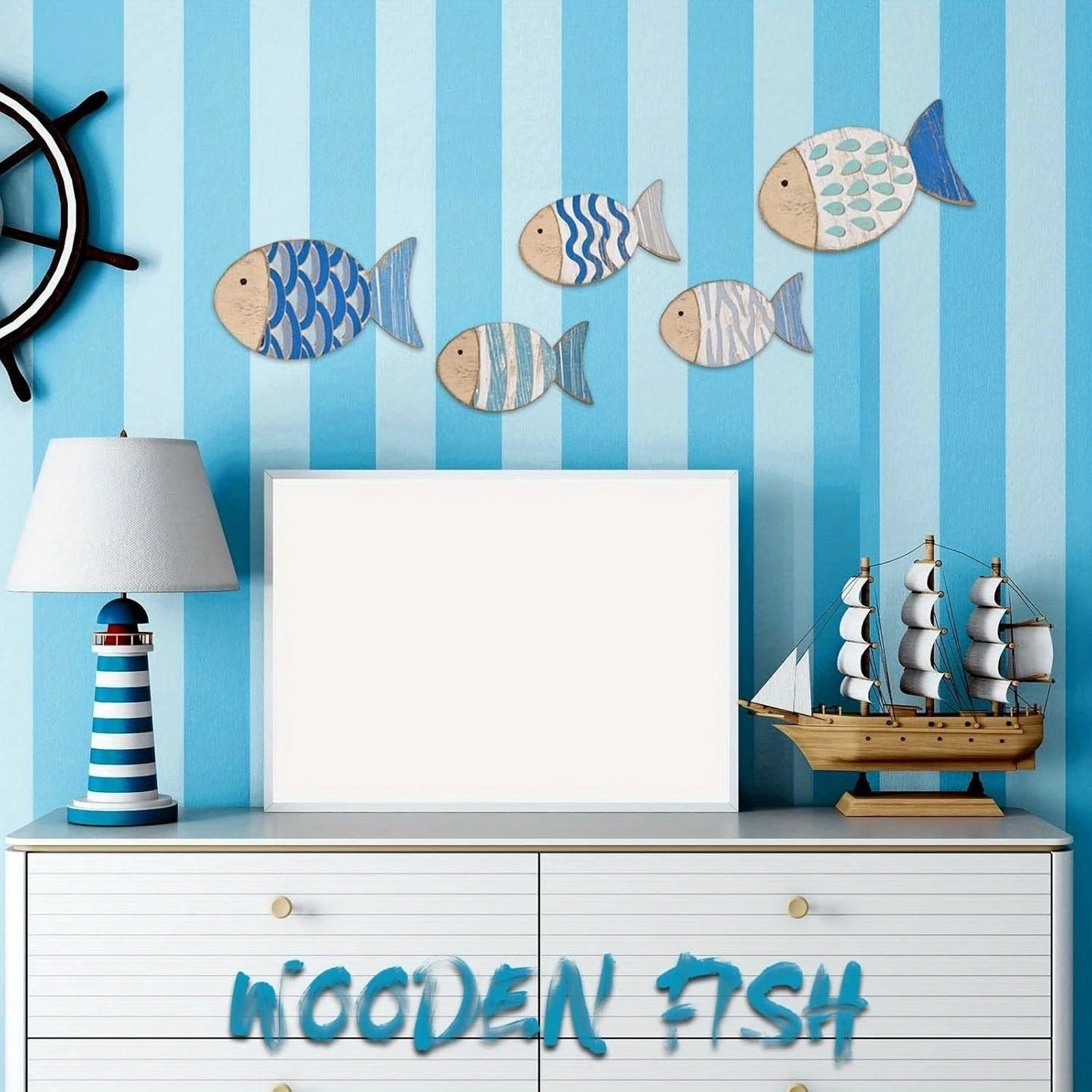 2D Wooden Fish Nautical Walls Beach Art Walls Hang Decorated Marine Themed Retro blue Fish Family Bathroom Pendants Gifts    Your Coastal Marketplace | Shoreshopper.com