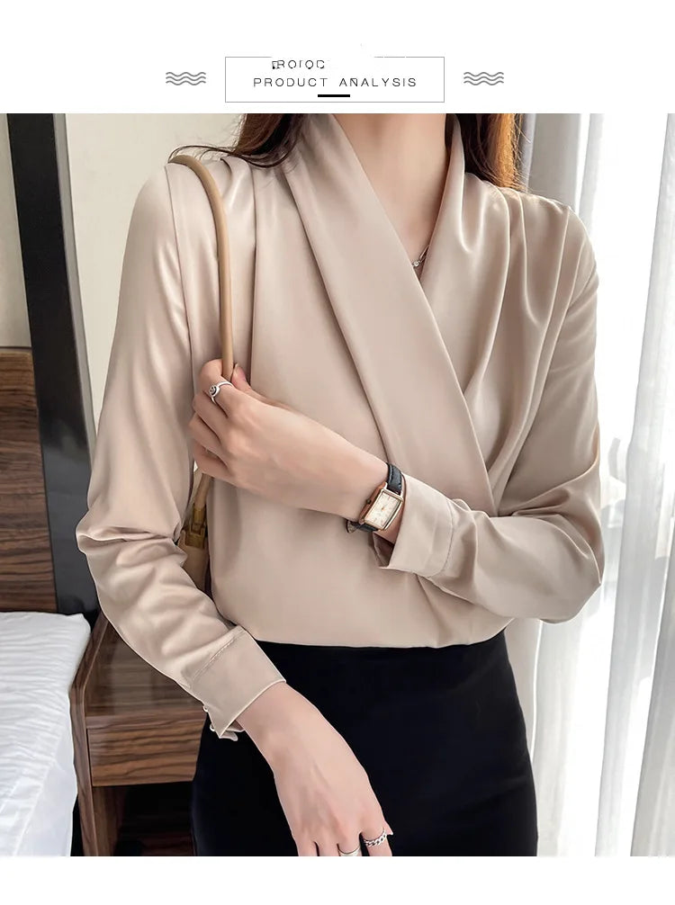 Women's Shirt, New 2026 Spring & Autumn Style, Cross V-Neck Long Sleeve Versatile Top    Your Coastal Marketplace | Shoreshopper.com