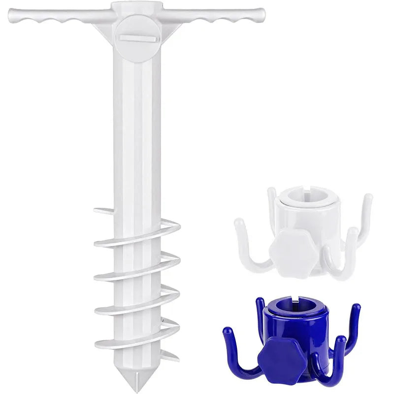 Beach Umbrella Stand And Holder with Spiral Ground Anchor Plug Outdoor Travel Accessory with Hook Inserts for Beach Equipment    Your Coastal Marketplace | Shoreshopper.com