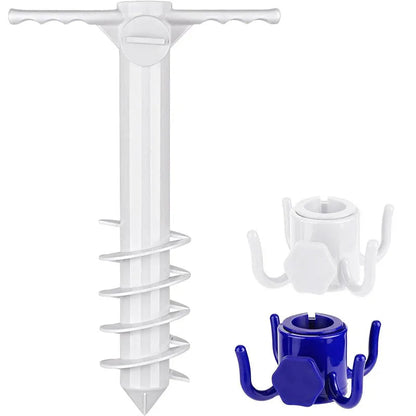 Beach Umbrella Stand And Holder with Spiral Ground Anchor Plug Outdoor Travel Accessory with Hook Inserts for Beach Equipment    Your Coastal Marketplace | Shoreshopper.com