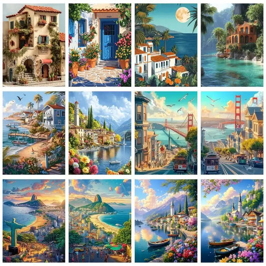 CHENISTORY Paint By Number House Landscape Kits Drawing On Canvas DIY Pictures By Number HandPainted Gift Home Decoration    Home Decor Supply | Online Retail | ShoreShopper.com