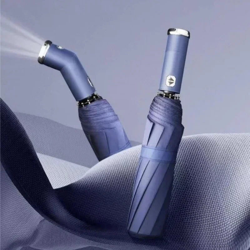 Travel Umbrella with Built-In LED Flashlight Rotating Handle Windproof 10-Rib UV Protection Automatic Open Design    Your Coastal Marketplace | Shoreshopper.com