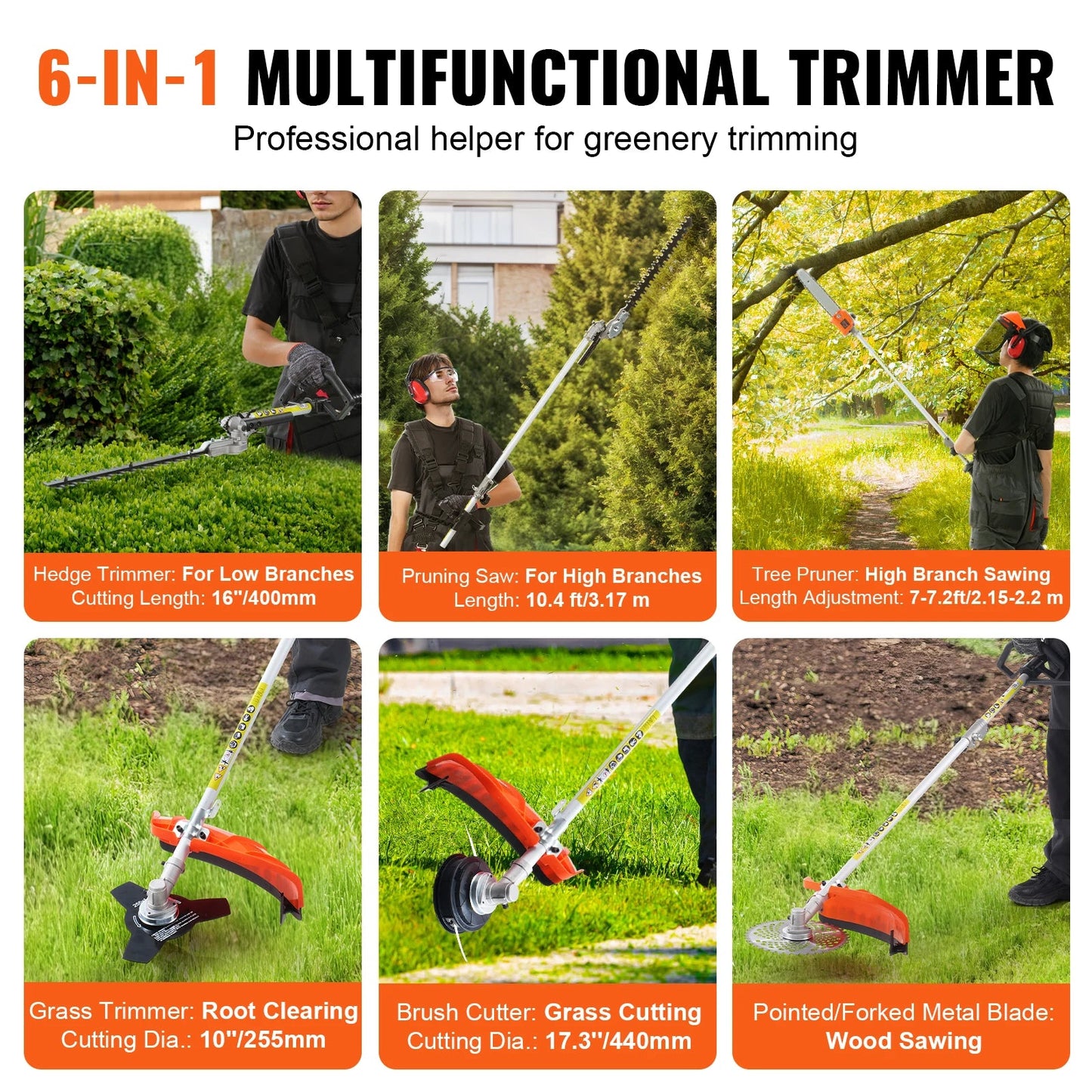 SucceBuy 33CC 6-in-1Multi-Functional Trimming Tools Gas Hedge Trimmer Weed Eater String TrimmerBrush Cutter Pole Saw Chainsaw    Home Decor Supply | Online Retail | ShoreShopper.com